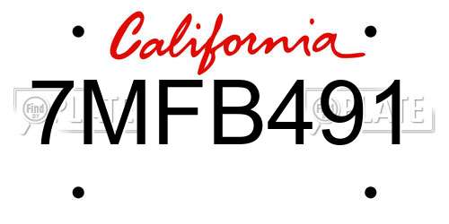 7MFB491 California License Plate