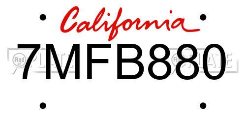 7MFB880 California License Plate