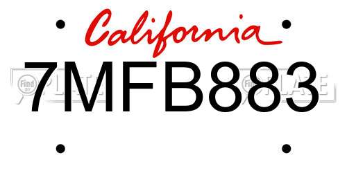 7MFB883 California License Plate