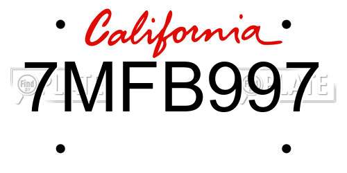 7MFB997 California License Plate