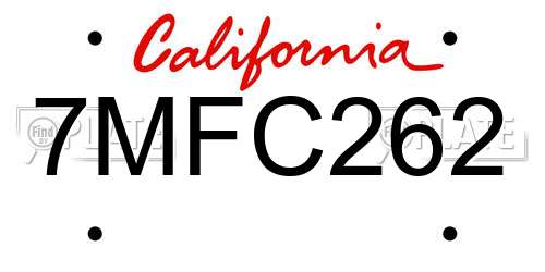 7MFC262 California License Plate