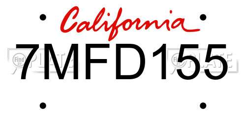 7MFD155 California License Plate