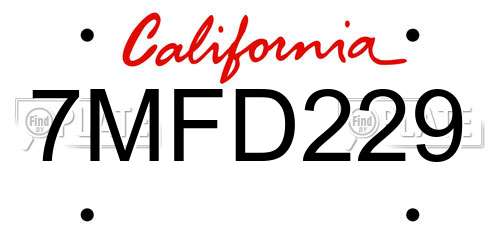 7MFD229 California License Plate