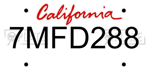 7MFD288 California License Plate