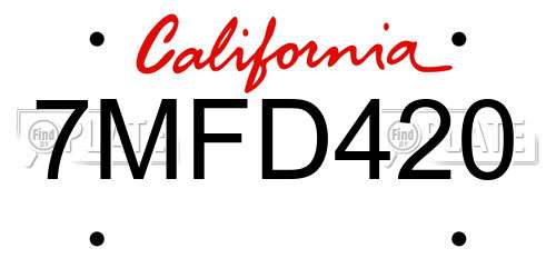 7MFD420 California License Plate