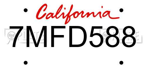 7MFD588 California License Plate