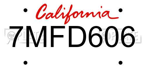 7MFD606 California License Plate