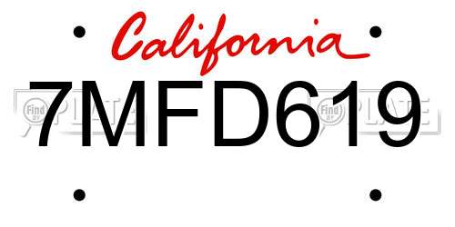 7MFD619 California License Plate