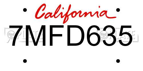 7MFD635 California License Plate