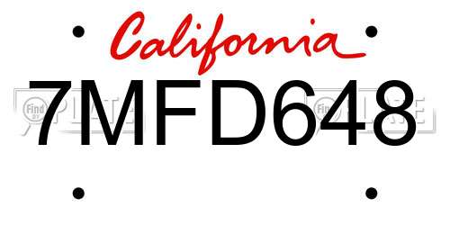 7MFD648 California License Plate
