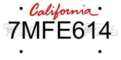 7MFE614 California License Plate