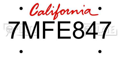7MFE847 California License Plate