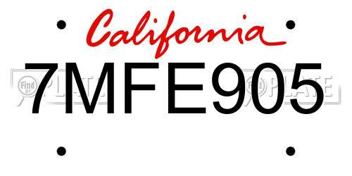 7MFE905 California License Plate
