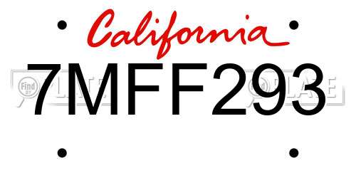 7MFF293 California License Plate