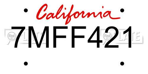 7MFF421 California License Plate