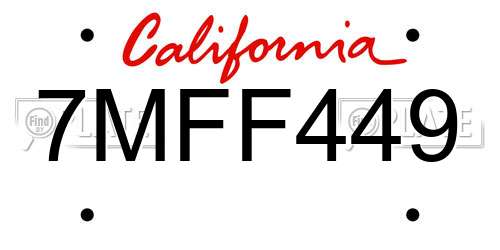 7MFF449 California License Plate