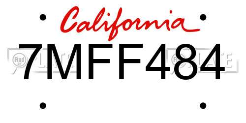 7MFF484 California License Plate