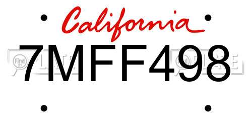 7MFF498 California License Plate