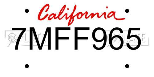 7MFF965 California License Plate
