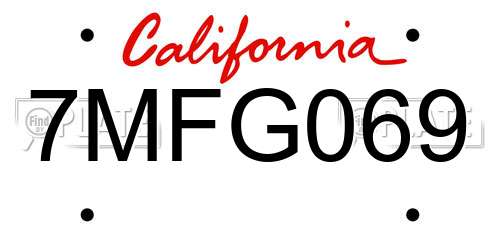 7MFG069 California License Plate