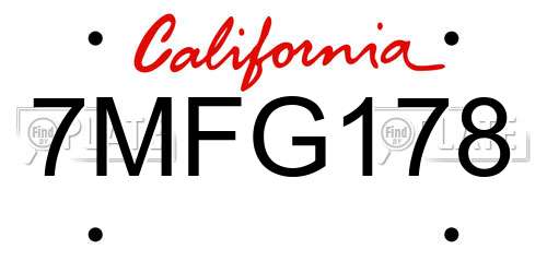7MFG178 California License Plate