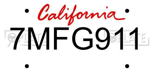 7MFG911 California License Plate