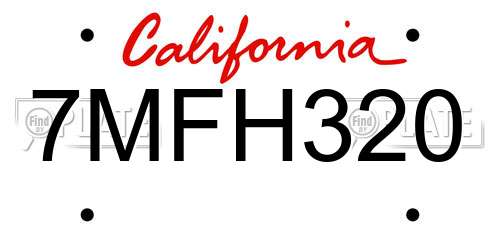 7MFH320 California License Plate