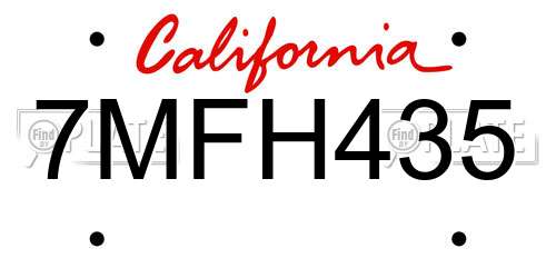 7MFH435 California License Plate