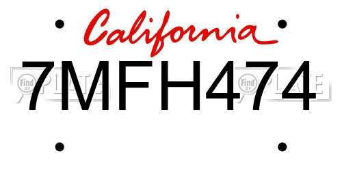 7MFH474 California License Plate