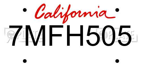 7MFH505 California License Plate