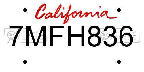 7MFH836 California License Plate
