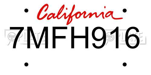 7MFH916 California License Plate