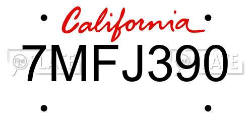 7MFJ390 California License Plate