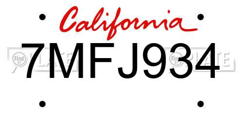 7MFJ934 California License Plate