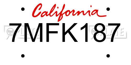 7MFK187 California License Plate