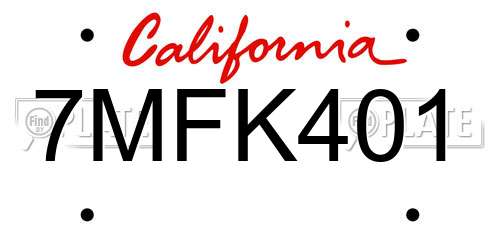 7MFK401 California License Plate