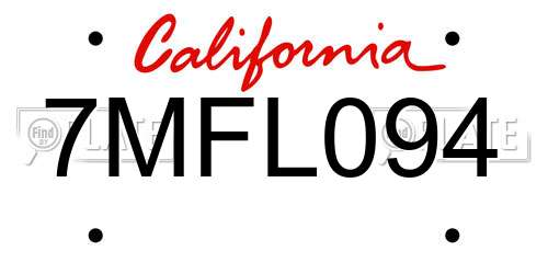 7MFL094 California License Plate