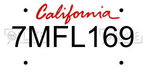 7MFL169 California License Plate