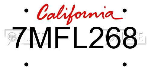 7MFL268 California License Plate
