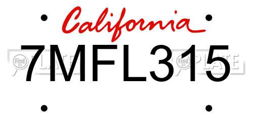 7MFL315 California License Plate