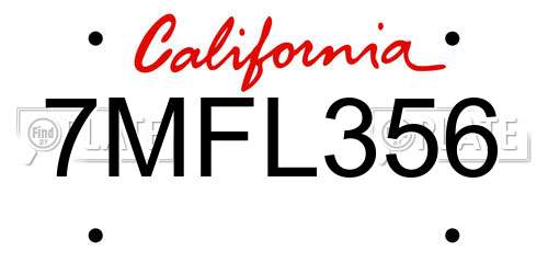 7MFL356 California License Plate
