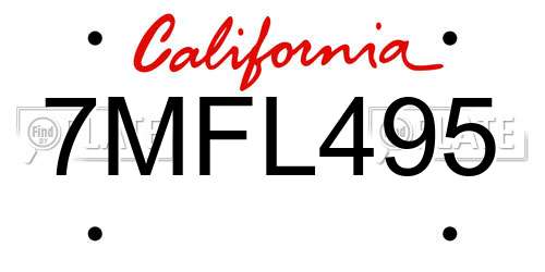 7MFL495 California License Plate