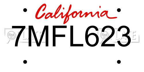 7MFL623 California License Plate
