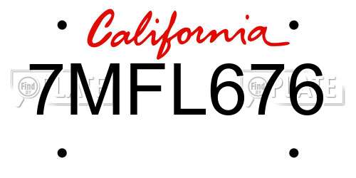 7MFL676 California License Plate