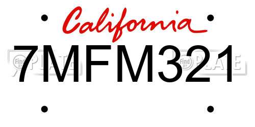 7MFM321 California License Plate