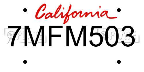 7MFM503 California License Plate