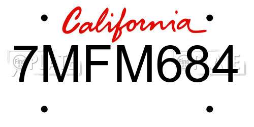 7MFM684 California License Plate