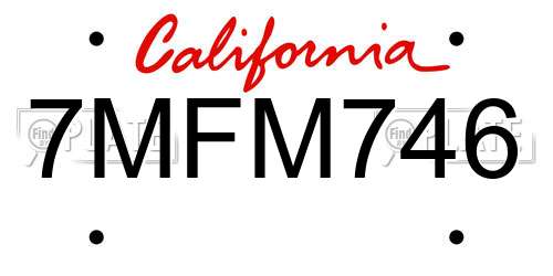 7MFM746 California License Plate