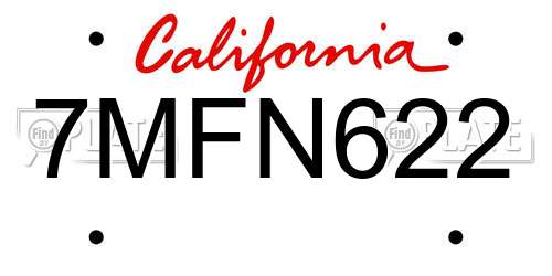 7MFN622 California License Plate