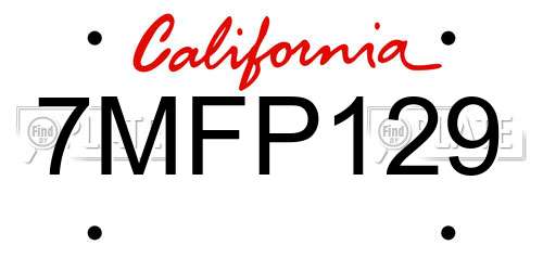 7MFP129 California License Plate